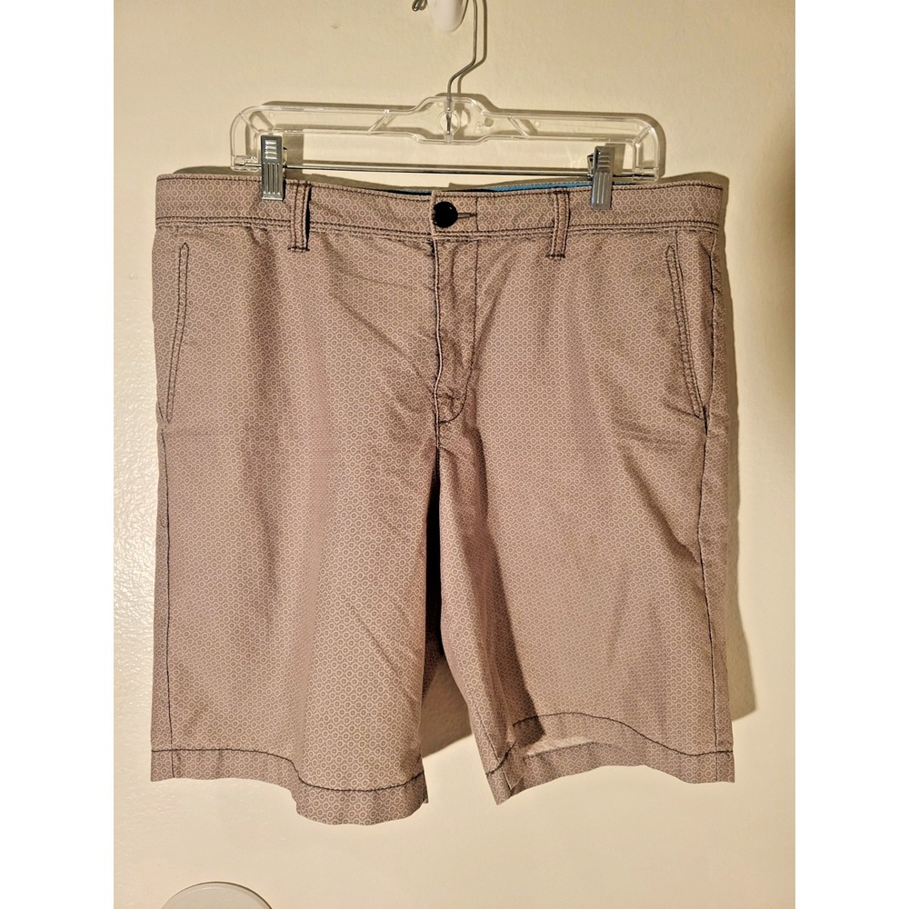 Original Penguin Men's Beige Patterned Shorts Sz 36 Flat Front Golf Cotton Blend
